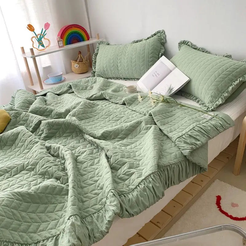 Decobites Korean Style Washed Solid Color Quilt Blanket for Summer Bedspread