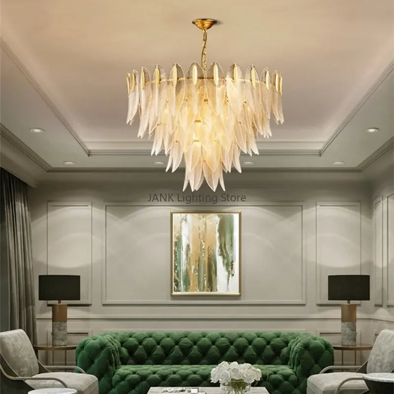 DecorBites™ Leaf Glass Pendant Lamp: Modern Luxury Crystal Suspension for Living Room, Restaurant, Bedroom.