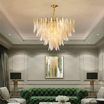 DecorBites™ Leaf Glass Pendant Lamp: Modern Luxury Crystal Suspension for Living Room, Restaurant, Bedroom.