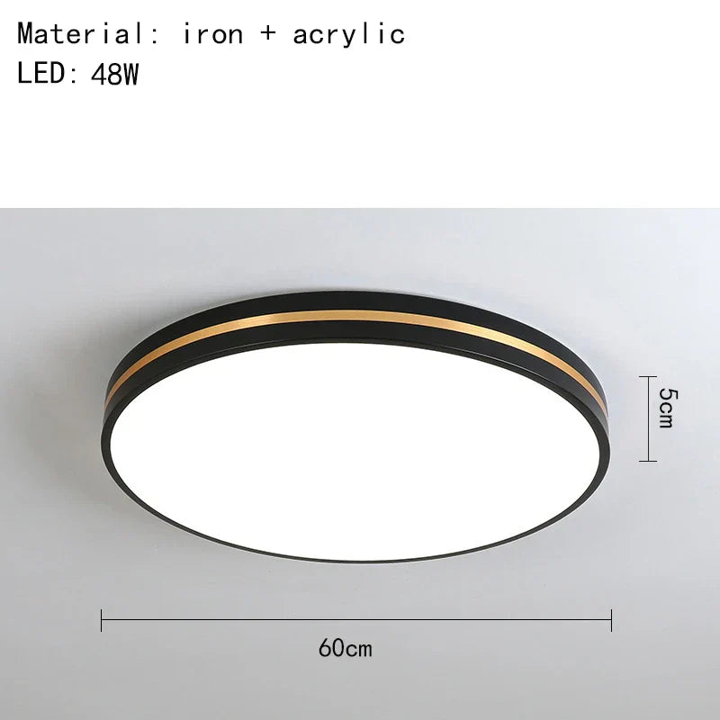 DecorBites™ LED Ceiling Lights: Modern Golden Ring Square Round Black Metal Minimalist Lamp