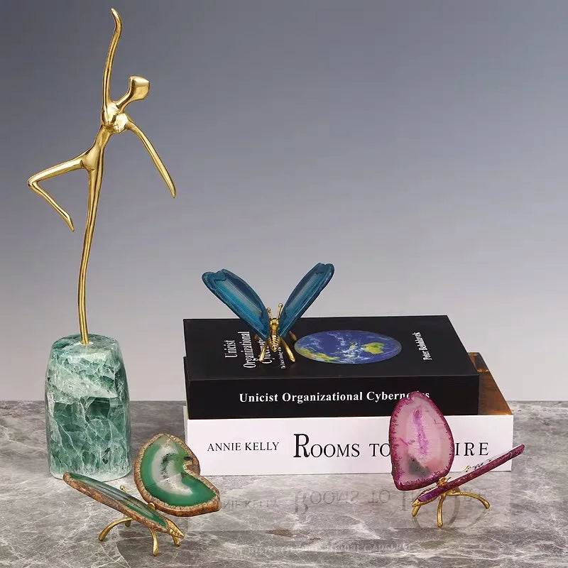 DecorBites™ Agate Butterfly Ornament Brass Insect Statue Home Decoration