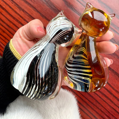 DecorBites™ Hand Blown Glass Cat Figurine, Modern Art Crystal Sculpture, Cute Ornament