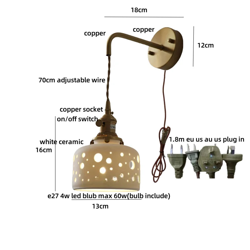 DecorBites™ Ceramic LED Wall Sconce Light Fixture with Pull Chain Switch