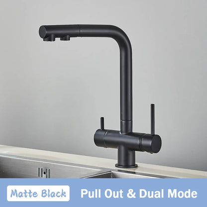 صنبور تنقية المياه الأسود القابل للسحب من DecorBites™: صنبور خلاط ساخن وبارد 2 في 1