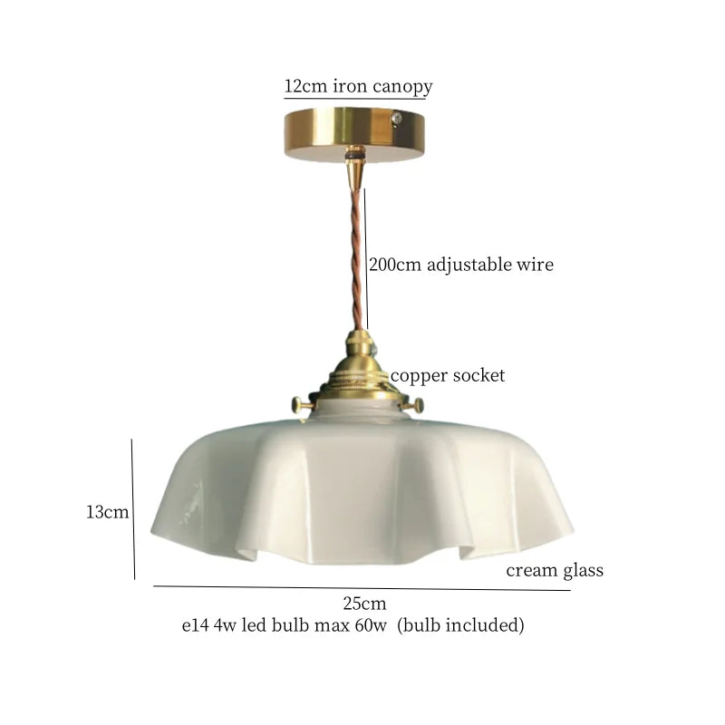 Green Glass Pendant Lamp Copper Base LED Included