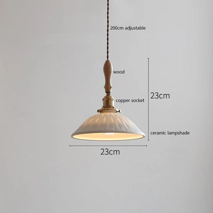 DecorBites™ Copper Ceramic LED Pendant Lamp with Wood Handle for Home Decor