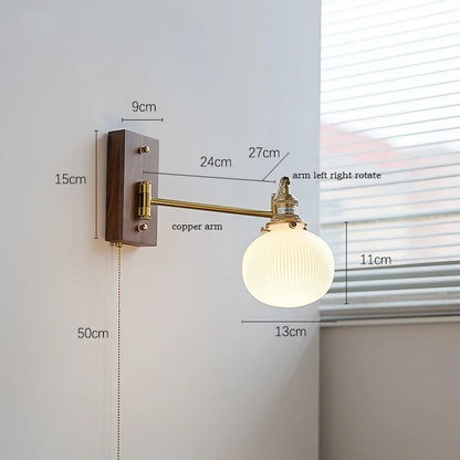 DecorBites™ Canopy LED Wall Light, Walnut Ash Wood, Pull Chain Switch, Left Right Rotate