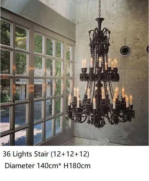 DecorBites™ Black Crystal Chandelier: Luxury Lighting for Villa Hotel, Living Room, Dining Room