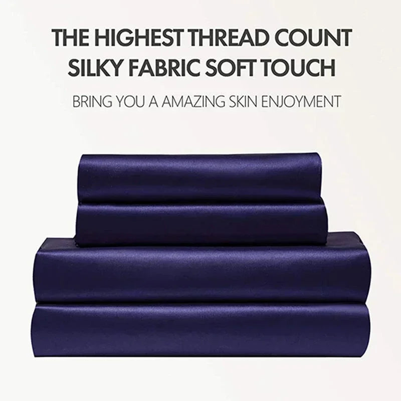 Decobites Satin Fabric Luxury Bed Sheet Set - Solid Silky King / Queen Size