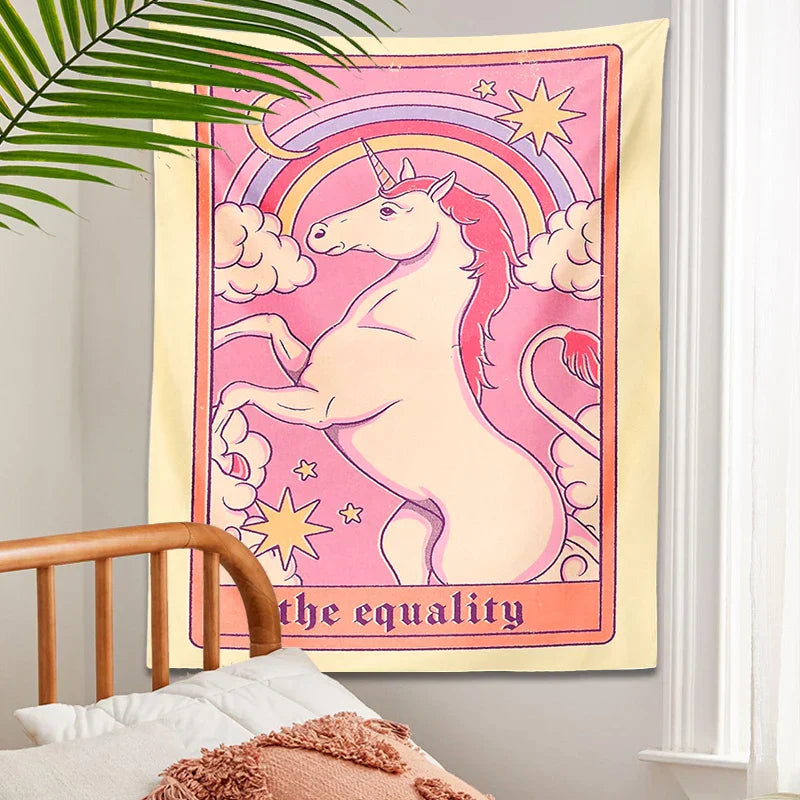 Unicorn Tarot Tapestry by Decobites: Rainbow Bohemian Wall Decor for Home and Dorm Room