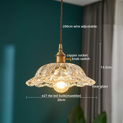 DecorBites™ Japanese Style LED Pendant Lamp Copper Glass Hanging Light Fixtures