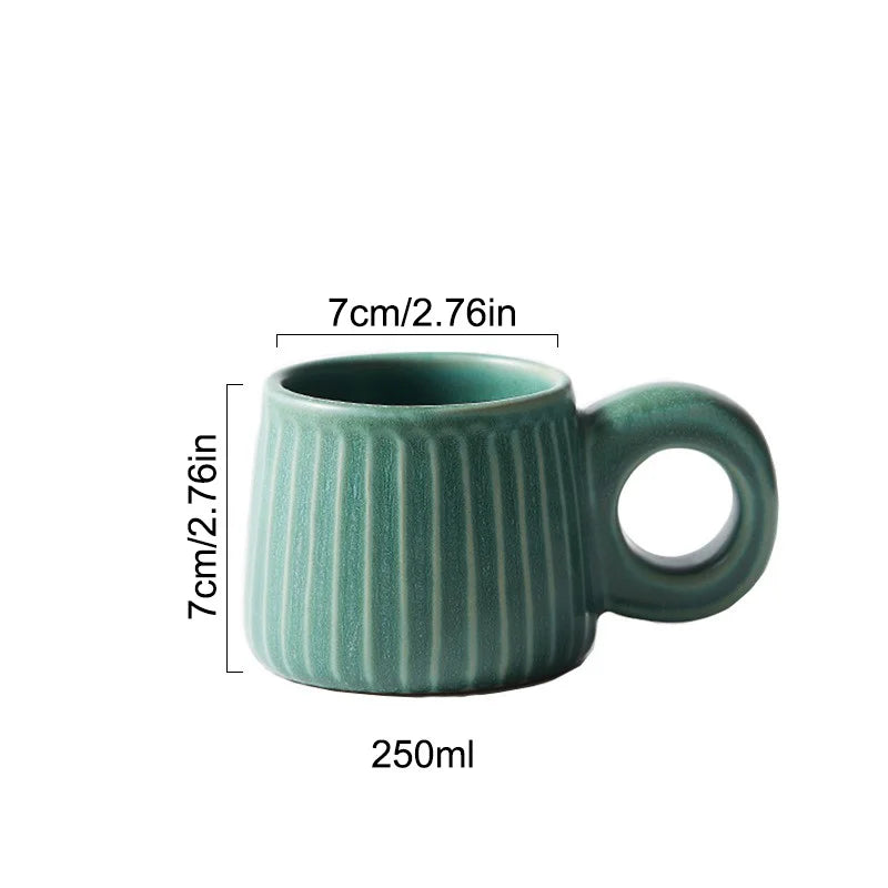 DecorBites™ Handmade Nordic Ceramic Mug with Ring Handle - Retro Style