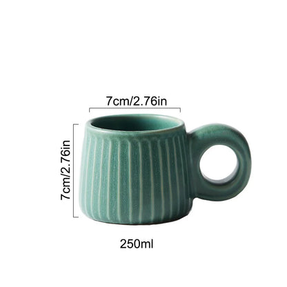 DecorBites™ Handmade Nordic Ceramic Mug with Ring Handle - Retro Style