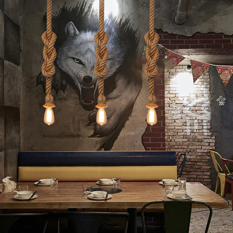 DecorBites™ Hemp Rope Pendant Light Holder, Industrial Loft Personality Edison Lamp