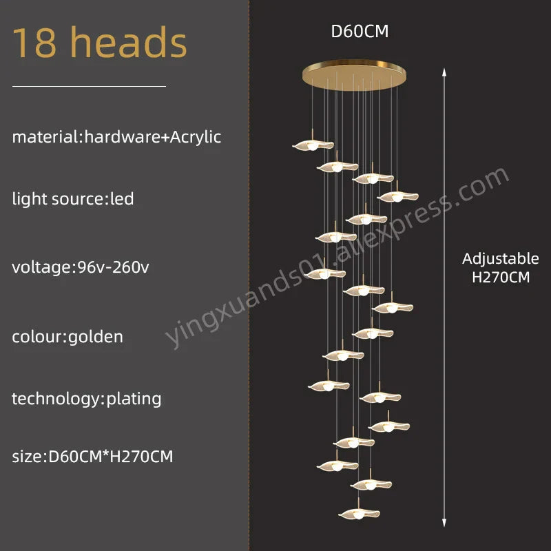 DecorBites™ Gold Acrylic Chandeliers LED Pendant Lamp Modern Staircase Living Room Lighting