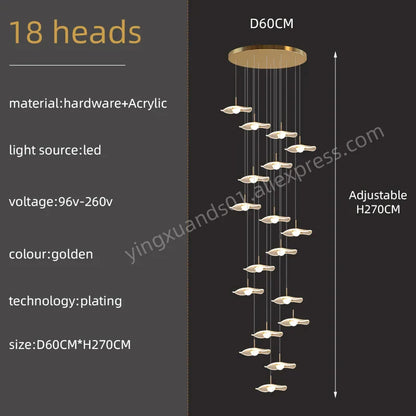 DecorBites™ Gold Acrylic Chandeliers LED Pendant Lamp Modern Staircase Living Room Lighting