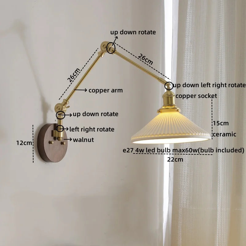 DecorBites™ Ceramic Walnut LED Wall Lights for Modern Bedroom Living Room, Pull Chain Switch