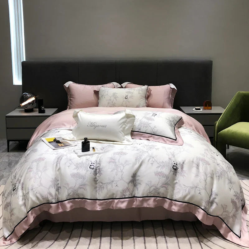 DecorBites™ Eucalyptus Lyocell Flowers Duvet Set with Sheet & Pillowcases