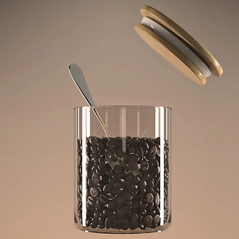 مرطبان ديكوربايتس™ الزجاجي المحكم لتخزين حبوب القهوة مع غطاء من الخيزران لحفظها في المطبخ