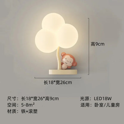 ديكوربايتس™ مصابيح حائط LED لغرف الأطفال على شكل حيوانات - تصميم قرد وأرنب وسحابة