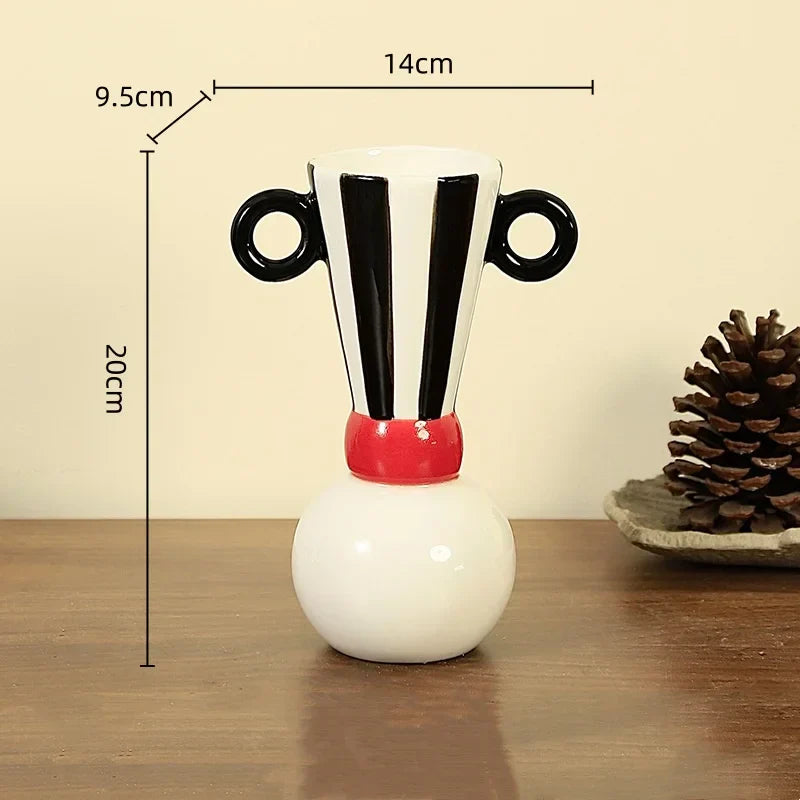 Jarrón de cerámica con rayas geométricas DecorBites™ Decoración para el hogar en blanco y negro