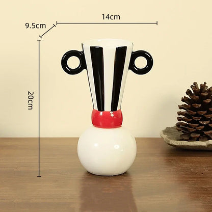 Jarrón de cerámica con rayas geométricas DecorBites™ Decoración para el hogar en blanco y negro