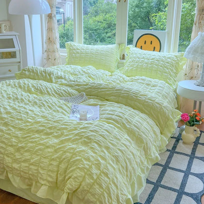 Conjunto de Ropa de Cama Suave de la Princesa Coreana Decorbites™, Algodón Lavable en Color Sólido, Colección de Cubrecama
