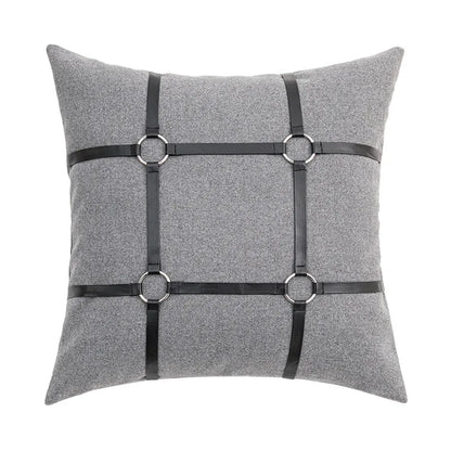 DecorBites™ Leather Patch Embroidery Cushion Cover: Modern Luxury Pillow Case for Sofa