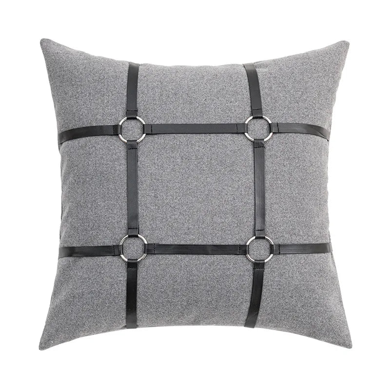 Funda de Cojín con Bordado en Parche de Cuero Decorbites™: Estuche de Almohada de Lujo Moderno para Sofá