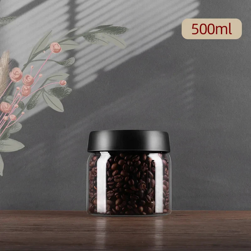 DecorBites™ Glass Vacuum Sealed Coffee Beans Canister Home Kitchen Food Storage Jar
