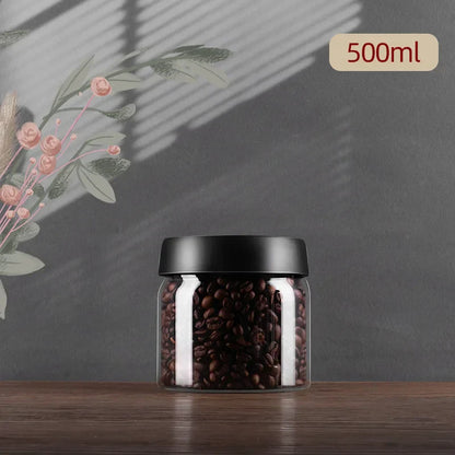 DecorBites™ Glass Vacuum Sealed Coffee Beans Canister Home Kitchen Food Storage Jar