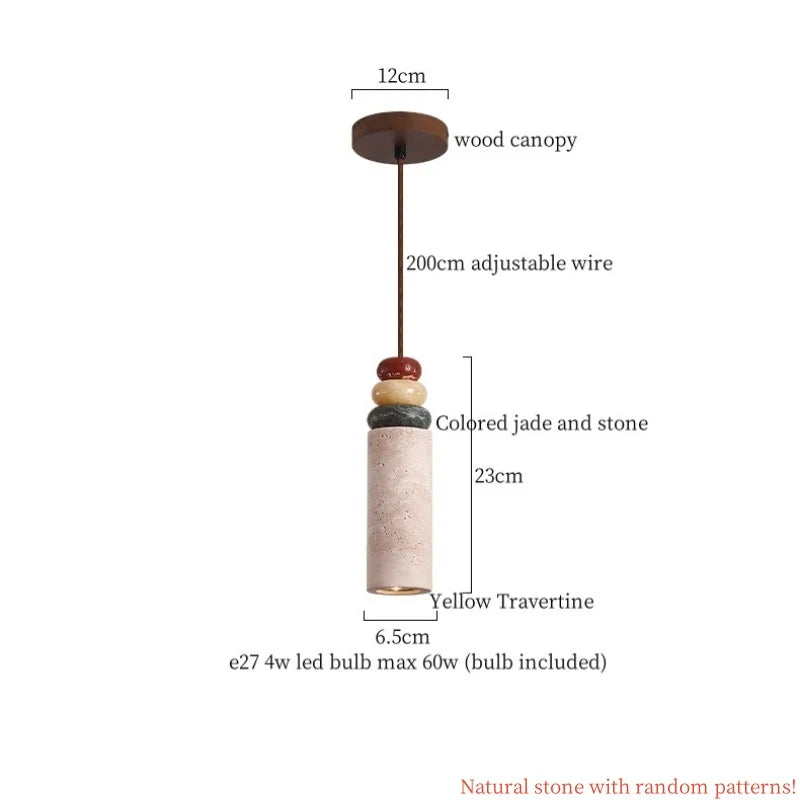 DecorBites™ LED Pendant Lamp Yellow Travertine Adjustable Wabi Sabi Light