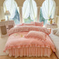 Decobites Velvet Princess Lace Ruffles Bedding Set - 4pcs Luxury Solid Color