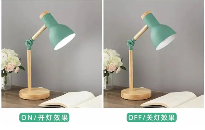 DecorBites™ Creative Nordic Table Lamp Wooden Art LED Turn Head Simple Bedside Desk Light/Eye Protection