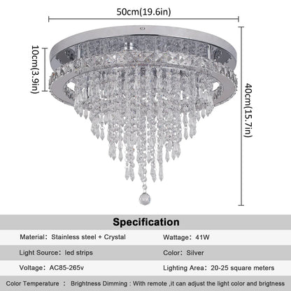 DecorBites™ Crystal LED Ceiling Chandelier: Remote Dimming Round Lamp for Luxury Home Decor