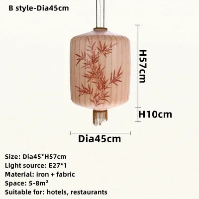 DecorBites™ Handmade Japanese Lantern Painting Pendant Lamp Fabric Chandelier