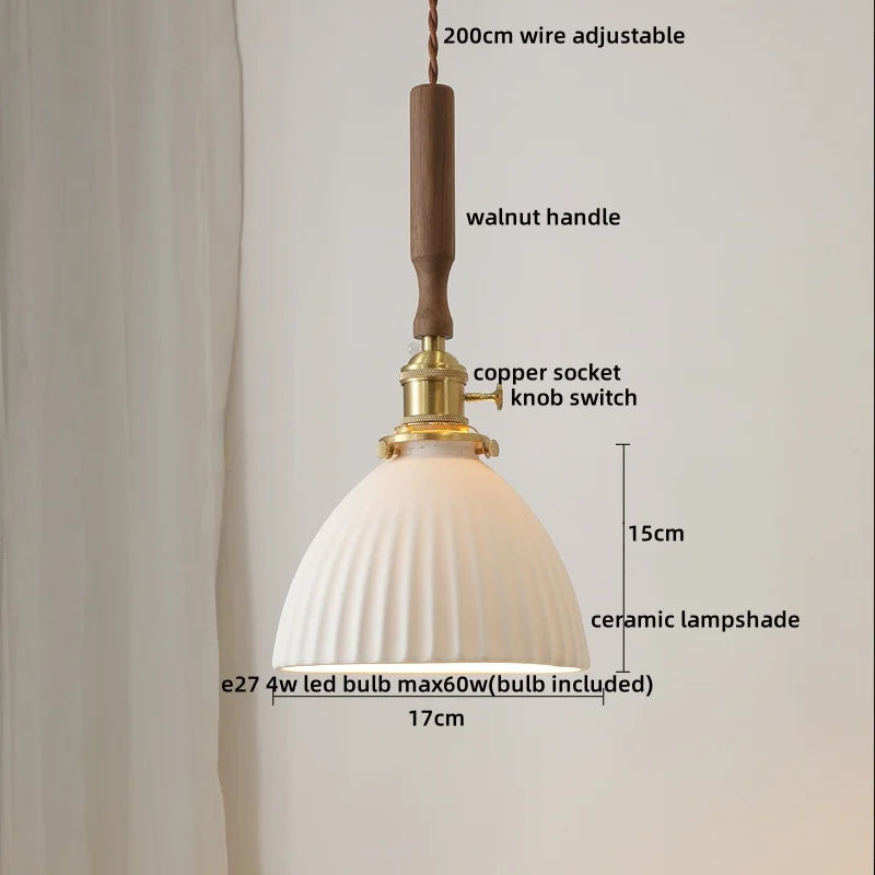 DecorBites™ Copper Ceramic LED Pendant Light with Knob Switch - 4w Bulb & Lamparas Colgante