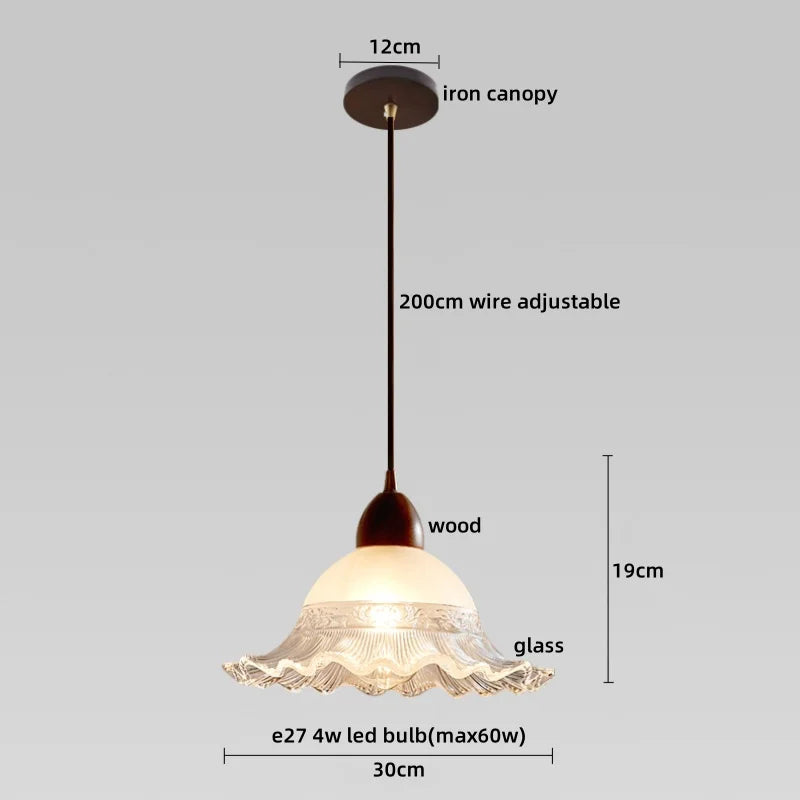 DecorBites™ Glass Wood LED Pendant Lights: Modern Nordic Style Hanging Lamp for Bedroom and Balcony