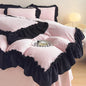 Decobites Princess Velvet Fleece Ruffles Winter Bedding Set - Plush Coral Velvet Duvet Cover & Sheet