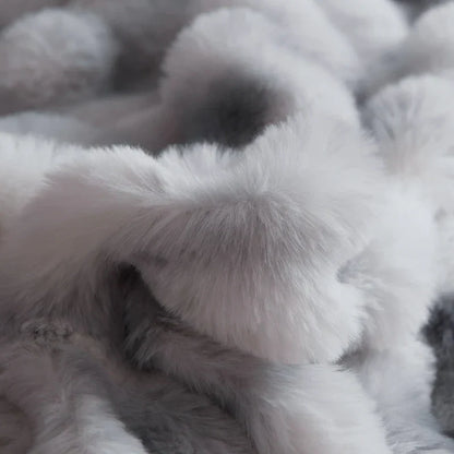 DecorBites™ Gradient Blue & Grey Faux Rabbit Fur Bedding Set: Velvet Fleece Duvet, Sheets, Pillowcases