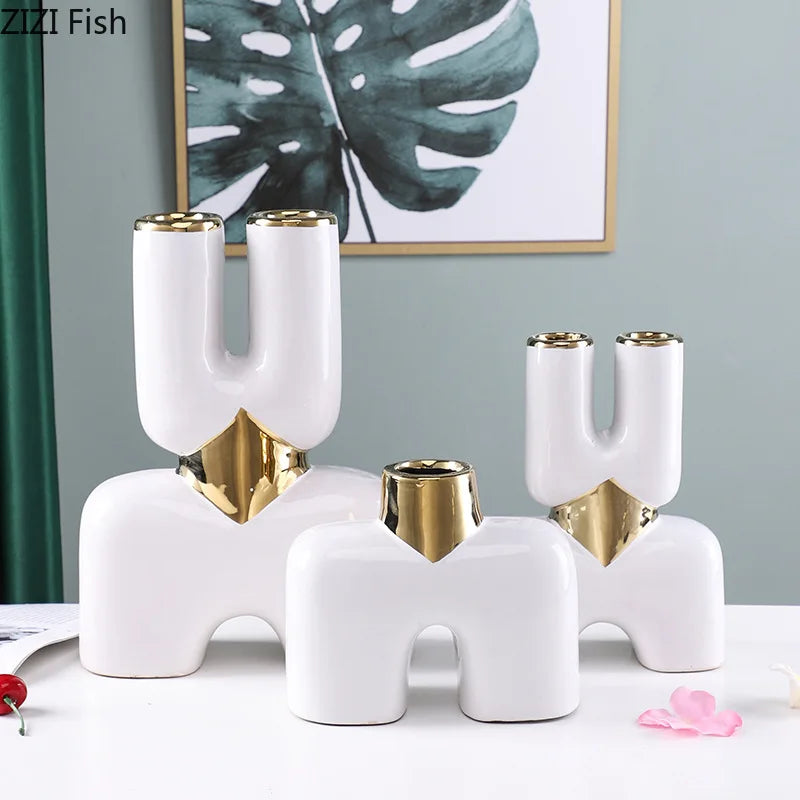 DecorBites™ Gold Geometry Ceramic Vase Desk Decoration Modern Floral Room Decor Vase