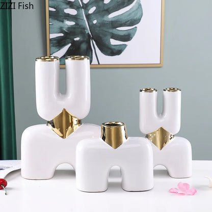 DecorBites™ Gold Geometry Ceramic Vase Desk Decoration Modern Floral Room Decor Vase