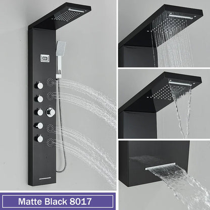 DecorBites™ Black Massage Jet Rainfall Shower Panel with Temperature Display 5 Modes