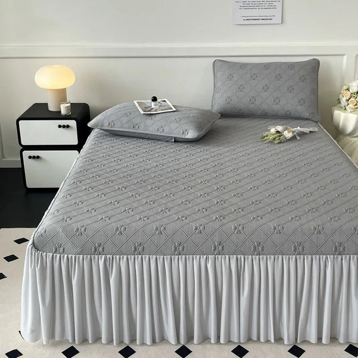 DecorBites™ Ice Bean Jacquard Bed Skirt Set - 3 Piece, Summer Washed Mattress Mat