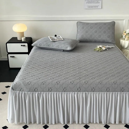 DecorBites™ Ice Bean Jacquard Bed Skirt Set - 3 Piece, Summer Washed Mattress Mat