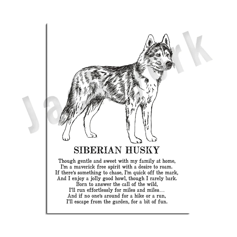 DecorBites™ Dog Breed Poetry Poster Collection: Vizsla, Pomeranian, Manchester Terrier, and More
