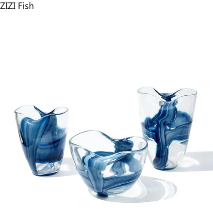 DecorBites™ Blue Striped Glass Vase for Plant Arrangement and Room Decor