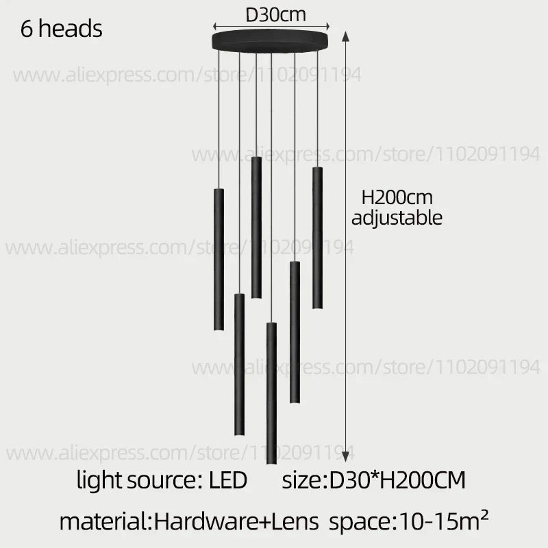 DecorBites™ Cylindrical LED Staircase Chandelier Suspension Light - Modern Villa Water Pipe Fixture