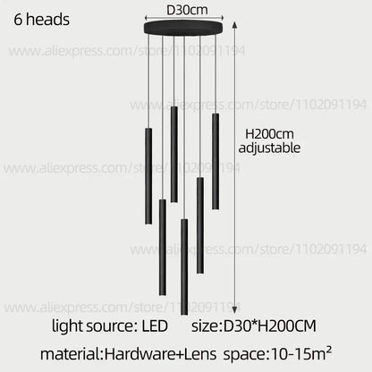 DecorBites™ Cylindrical LED Staircase Chandelier Suspension Light - Modern Villa Water Pipe Fixture