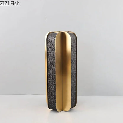 DecorBites™ Golden Geometry Vase Artificial Flower Desk Decor - Leather Floral Room Aesthetic